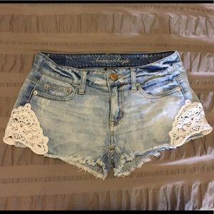 AE shortie shorts frayed with lace details